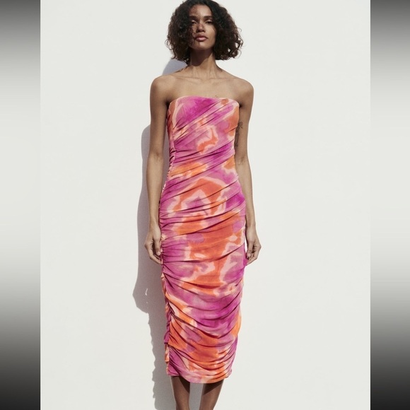 ZARA PRINTED TULLE DRESS NWT Barbie - Picture 4 of 8